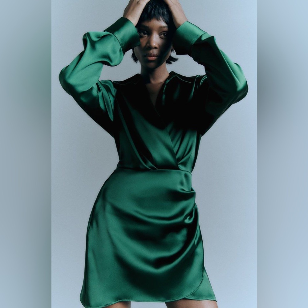 Zara satin effect wrap dress size XXL Blogger favorite - Picture 6 of 13